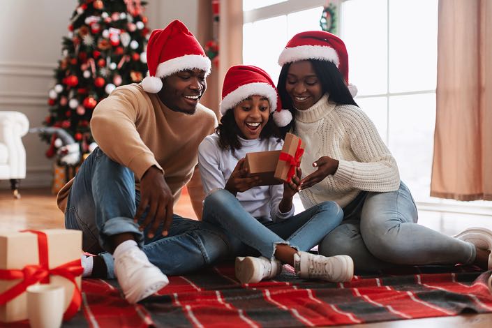 happy family on christmas morning