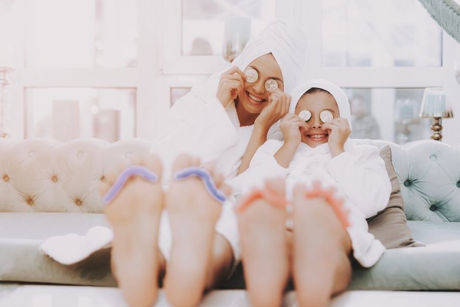 Mother & son enjoying a spa day experience